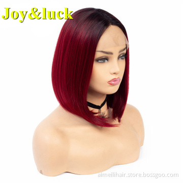 Wholesale Wigs For High Quality Women Party Wear Middle Part Short Bobo Black Ombre Red Color Natural Straight Ladies Hair Wigs
